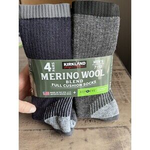 Kirkland Men Merino Wool Blend 4-Pairs Full Cushion Socks Shoe Sizes 7-13 new